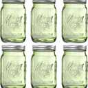 WELLIFE Mason Jars 32 oz - 6 Pack Green Large Mason Jars Wide Mouth,Glass Jar with Lid for Canning, Pickling, Food Storage, Fermenting, DIY Crafts & Decor, Reusable