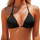 Tempt Me Women Triangle Bikini Top - Adjustable String Halter Swimsuit Sexy Push Up Bathing Suit Top Only (Black)