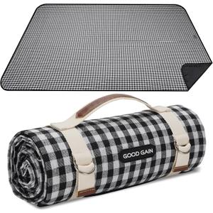 Picnic Outdoor Blankets Waterproof Extra Large - Beach Mat Sand Free Foldable with Carry Strap | Portable Camping Blanket | Park Blanket for Grass Park, Hiking, Travel, Concerts, Indoor (Black), 78*57inch