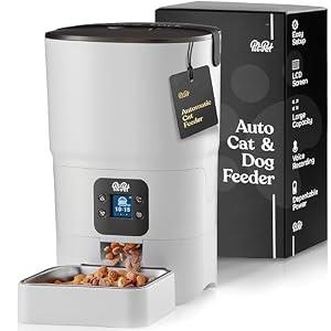 Smart Automatic Cat Feeder - 6-L Reliable Automatic Cat Food Dispenser with Display LCD Screen for Easy Set Up - (White)