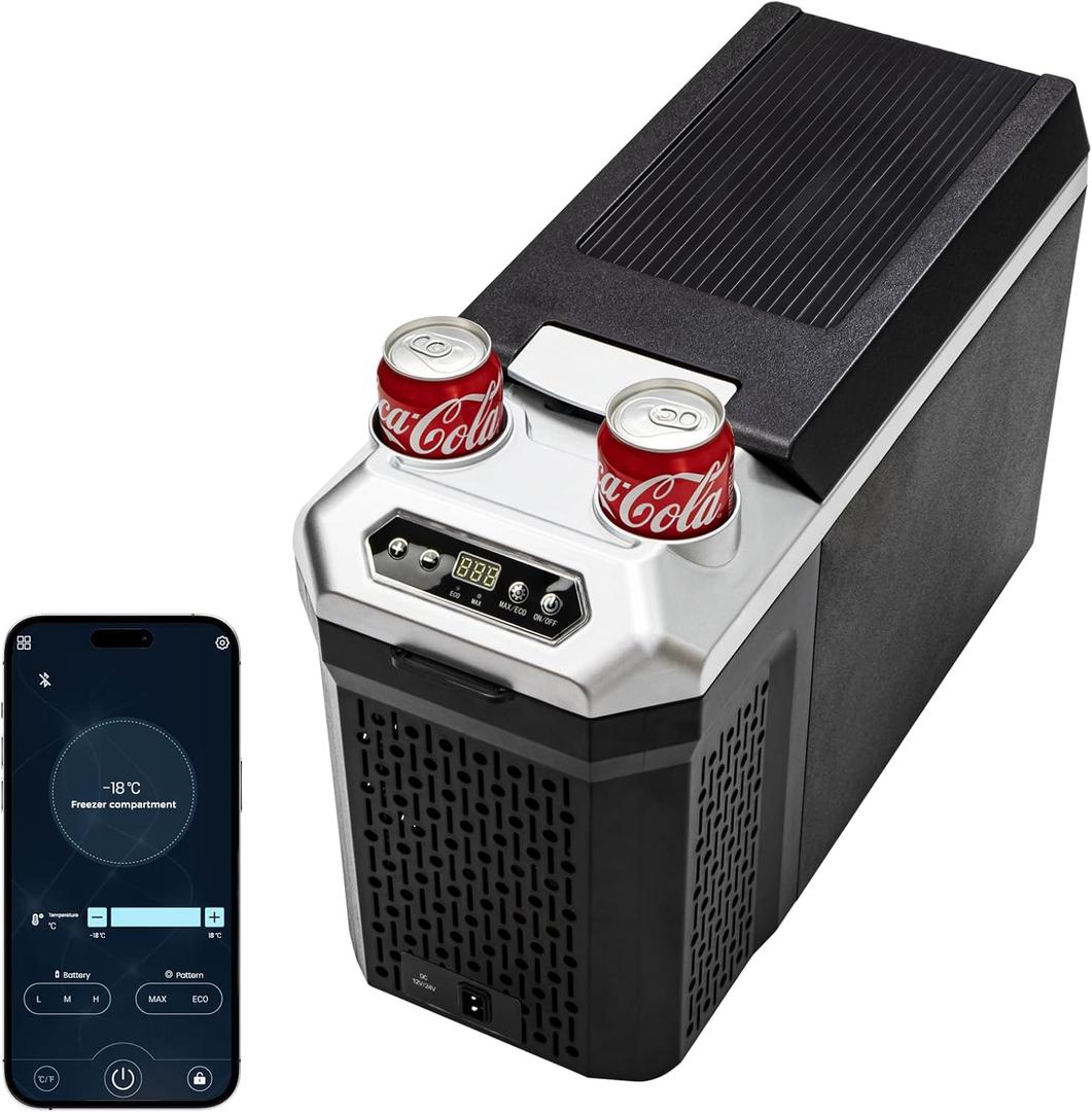 12 Volt Refrigerator with APP Control,Car Refrigerator 19QT Portable Freezer Compressor Cooler(-4F ~ 68F),Car Refrigerator with Cup Holders Fridge12/24V DC&110V AC for MPV,RV,Travel,SUV,Van Camping