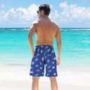 UNICOMIDEA Men Swim Trunks with Compression Liner 9 Inch Long Board Shorts (X-Large, A2 Blue White)