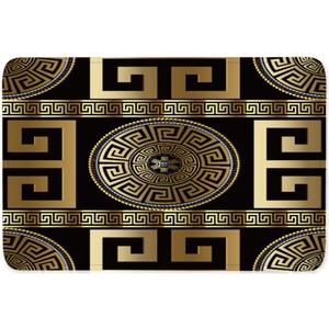 Retro Black Gold Greek Key Meander Luxury Bath Mat, 3D Geometric Gold Print Bathroom Rug Non Slip Absorbent Doormat with Rubber Backed for Shower Buthtub Kitchen Sink Home Decor16 x24