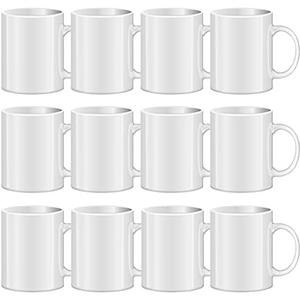 TANGLONG Sublimation Mugs Blank, Tazas Para Sublimacion, White Ceramic Sublimation Cups, Bulk Mugs for Coffee, Tea, Latte, Soup, Milk, Hot Cocoa 11 oz Set of 12