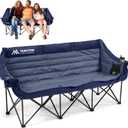 3 Person Camping Chairs Folding Double Camping Chair Portable Oversized Loveseat Padded Camp Chair Heavy Duty Camping Couch for Adults Outdoor Lawn with Two Cup Holders and Carry Bag Blue