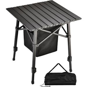 Aluminum Camping Side Table, Compact Folding Outdoor Portable Beach Small Camp Table with Carry Bag and Storage, Picnic, Hiking, Fishing, Grill (Black) (Medium)