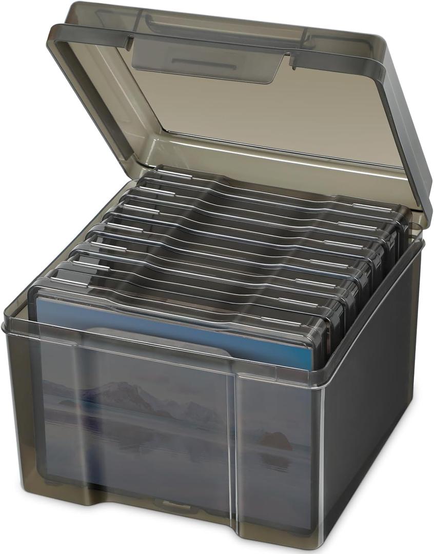 5 x 7 Inch Photo Storage Box, 7 Extra Large Inner Boxes, Acid-Free Containers, Craft Storage for Photos, Crafts, Stamps (Black, 7 Boxes)