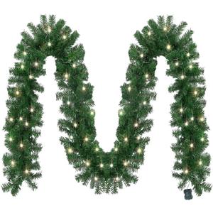MorTime 17.7 FT LED Christmas Garland, Pre-Lit Artificial Garland for Indoor Outdoor Christmas Decorations Multi-Function Christmas Garland with 100 Warm White LED Lights