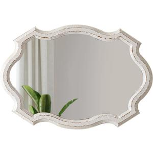 Small Rustic Scalloped Oval Mirrors for Bathroom 13 X 19 Inch, Distressed White Hanging Vintage Mirror, Farmhouse Wood Frame Gothic Wall Mounted Makeup Mirror for Bedroom Hallway Entryway