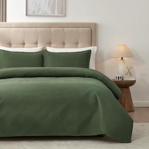 Hansleep Olive Green Quilt Queen Size - Geometric Ultrasonic All Season Bedspread Queen, Soft Lightweight Coverlet Bedding Set, 3 Piece (1 Quilt, 2 Pillow Shams)