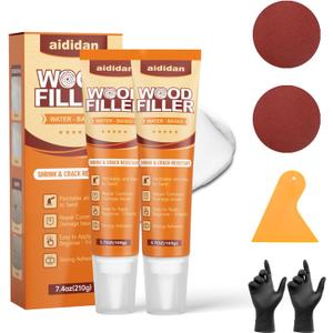Wood Filler, 2 Pack Water-Based Wood Putty, Paintable & Stainable Wood Repair Kit, Shrink & Crack Resistant, Wood Furniture Repair Putty, Quick Repair for Cracks, Holes and Damage (7.4 oz)