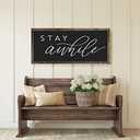 Bechivie Stay Awhile Sign, 24.8×12.6 Inches Wooden Guest Room Wall Decor, Rustic Home Living Room Bedroom Above Bed Wall Art