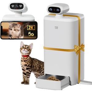 Automatic Cat Feeder with Camera, 2k HD Video Night Vision, 5G Pet Feeder with 2-Way Audio, Cat Food Dispenser with Low Food Alert and Blockage Sensor, Non-Subscription Version (Grey-Non Subcription)