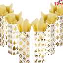 JOYIN 12 PCS Christmas Wine Bottle Bags Gold Foil with Tissue Paper and Name Tags 6 Print Designs for Winter Holiday Xmas Gift Party Favor Decoration, Liquor Lovers and Drinkers Gift Presents