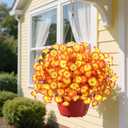 Halloween Artificial Morning Glory Fall Flowers for Outdoors, 12 Bundles UV Resistant Faux Mums, Autumn Silk Flowers for Decoration in Orange Yellow