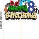 Gyufise 1Pcs Video Game Happy 8th Birthday Cake Topper Glitter Video Game Cake Pick Game On Controllers Tenth Cheers to 8 Years Cake Decoration for Boys 8th Birthday Party Supplies