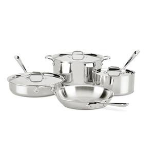 All-Clad D3 3-Ply Stainless Steel Cookware Set 7 Piece Induction Oven Broil Safe 600F Pots and Pans,Silver