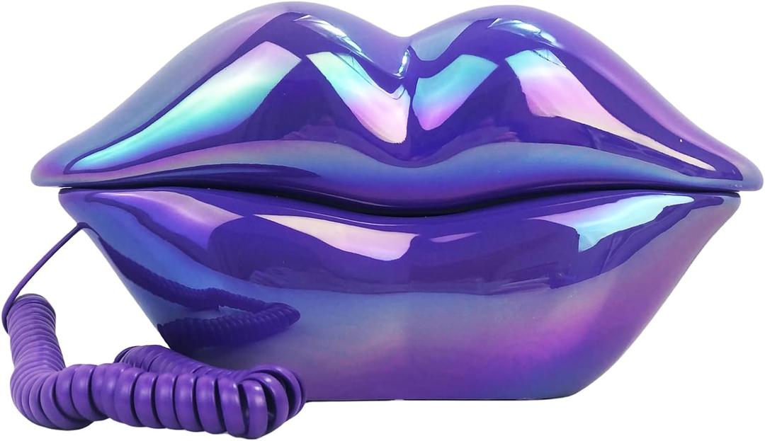 TelPal Corded Landline Phones for Home, Funny Novelty Lip Phone Gift, Wired Mouth Telephone Real Landline Home Office Telephones Furniture Decor (Purple)
