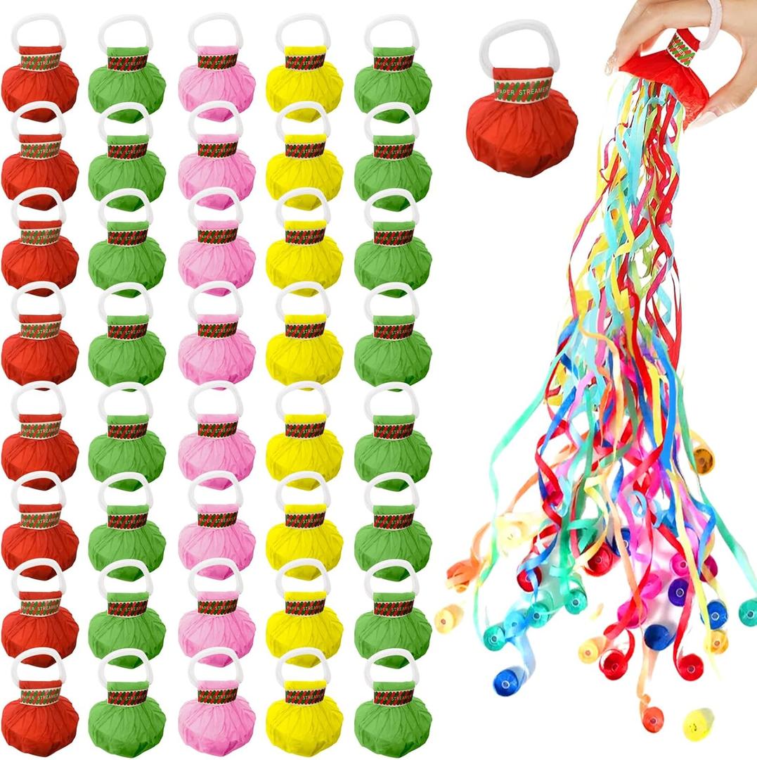 40 Pack Streamers Poppers, Hand Throw Confetti Poppers for Birthday Wedding Party Celebrations, White & Colorful Options, No Mess Paper Crackers, Party Supplies Decor