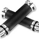 Motorcycle Gunmetal Rubber Hand Grip for 7/8" 22mm Handlebar Street Sport Dirt Bike with Billet Aluminum Bar End Cap