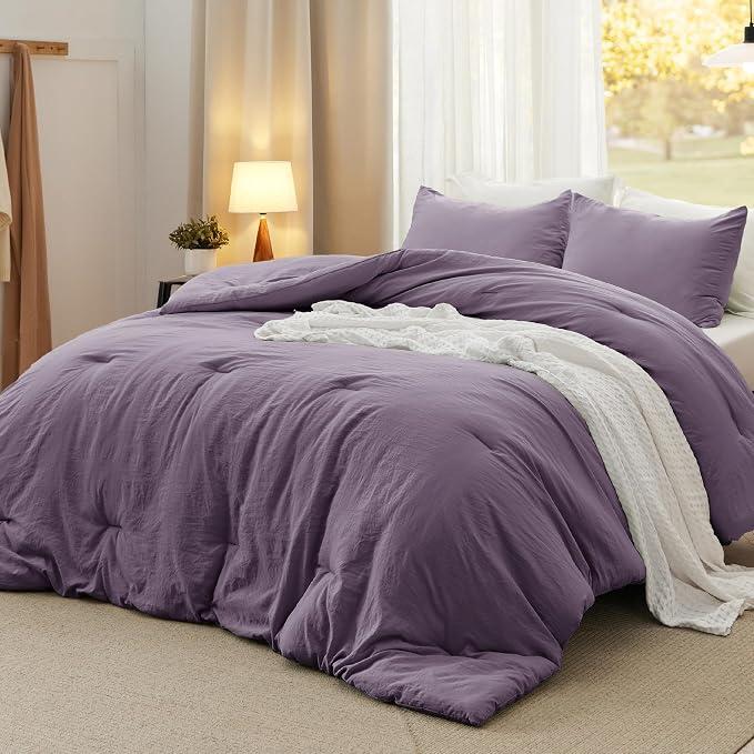 Bedsure King Comforter Set – Reversible All-Season Down Alternative Bedding Comforter (104" x 96") – Soft Lightweight Microfiber Insert with Corner Tabs – Dark Purple / Gray