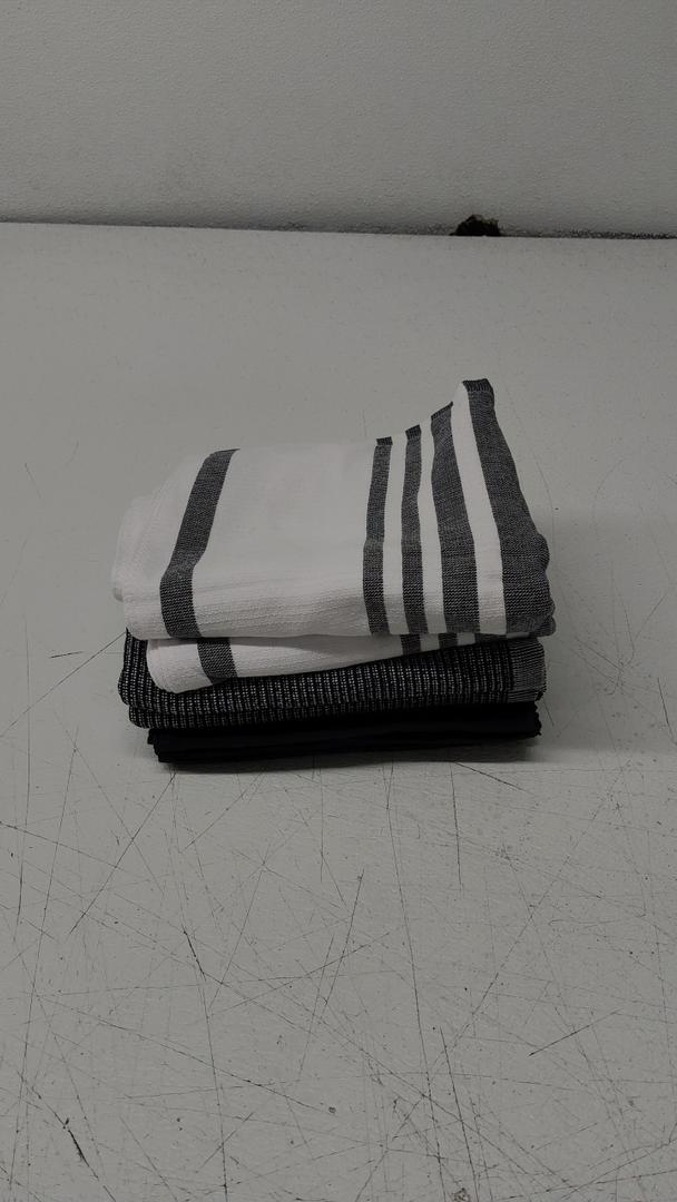 Cotton Clinic Assorted Kitchen Linen 6 Pack Soft Absorbent Quick Drying Table & Kitchen Towels with Hanging Loop 18x28 / Black White