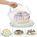 BSTKEY Portable Cake Carrier with Lid and Handle, Devil Egg Container + Cupcake Storage Tray for Transport, 10 Round Cake Container Holder with Two Sided Base for Pies Cookies Nuts Fruit, Green