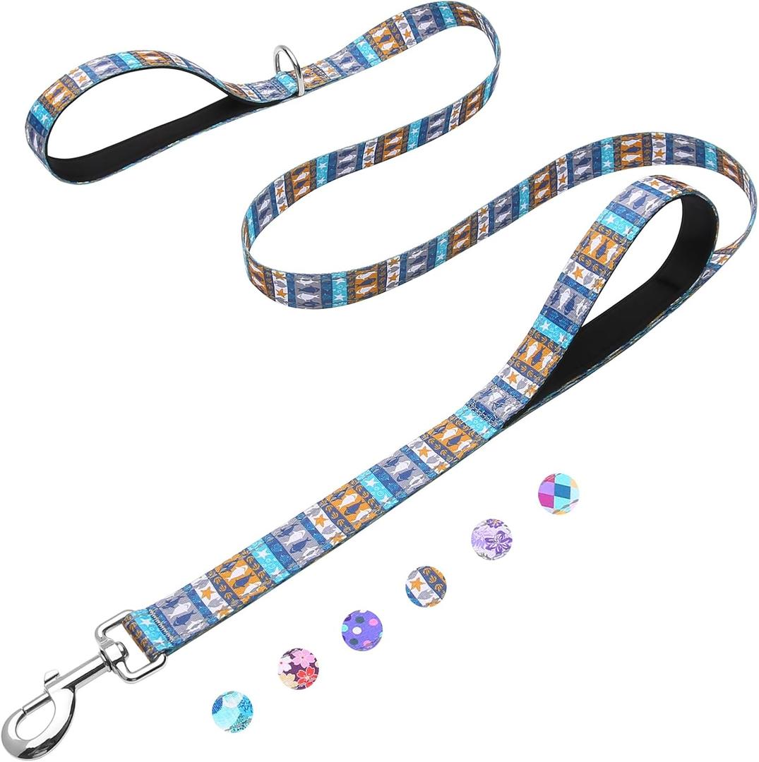 5 Foot Dog Leash for Medium Large Dogs, Heavy Duty Blue Dog Leash with 2 Padded Handles, Walking Training Lead for Small Medium Large Dogs, Underwater World (1 in x 5 ft)