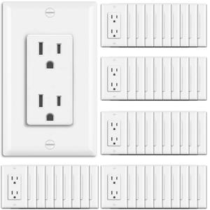 BESTTEN 15 Amp Receptacle Outlet, 50 Pack Electrical Wall Outlet, Non-Tamper Resistant, Decorator Wallplate Included, 15A/125V/1875W, UL Listed, White