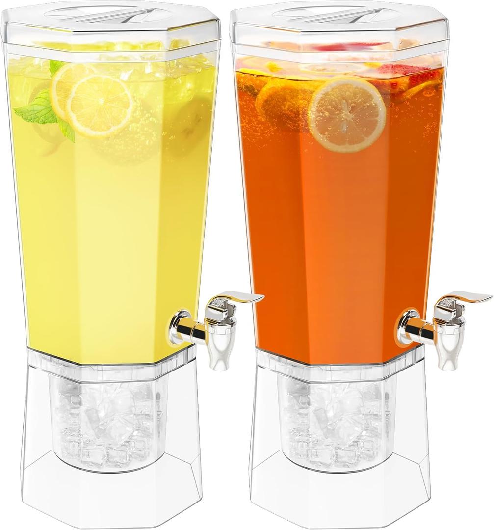 Lifewit 1 Gallon Drink Dispenser for Parties 2 Pcs, 4L Plastic Beverage Container with Stand for Juice/ Tea/ Soda & Lemonade, Clear Water Pitcher with Spigot for Mimosa Bar Hosting 39 x 16 cm/ 15x6"