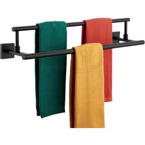KOKOSIRI Bathroom Towel Bars 24-Inch Double Towel Rails Matte Black Towel Holder for Kitchen Garage Wall Mount Stainless Steel B5009BK-L24