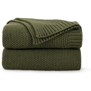 CozeCube Olive Green Throw Blanket for Couch, Soft Cozy Cable Knit Throw for Bed Sofa Living Room, Lightweight Warm Decorative Farmhouse Christmas Blanket, 50"x60", Olive Green
