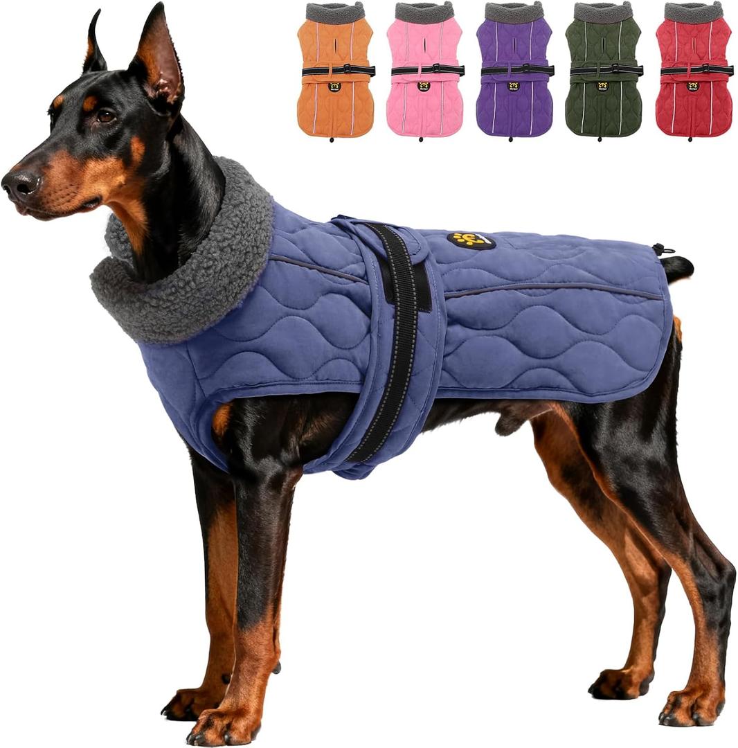 Dog Coats, Warm Puppy Apparel with Fleece Lining for Cold Weather, Windproof Medium Dog Winter Jacket, Reflective Dogs Snow Coat with Leash Hole and Adjustable Buckle, NewBlue M