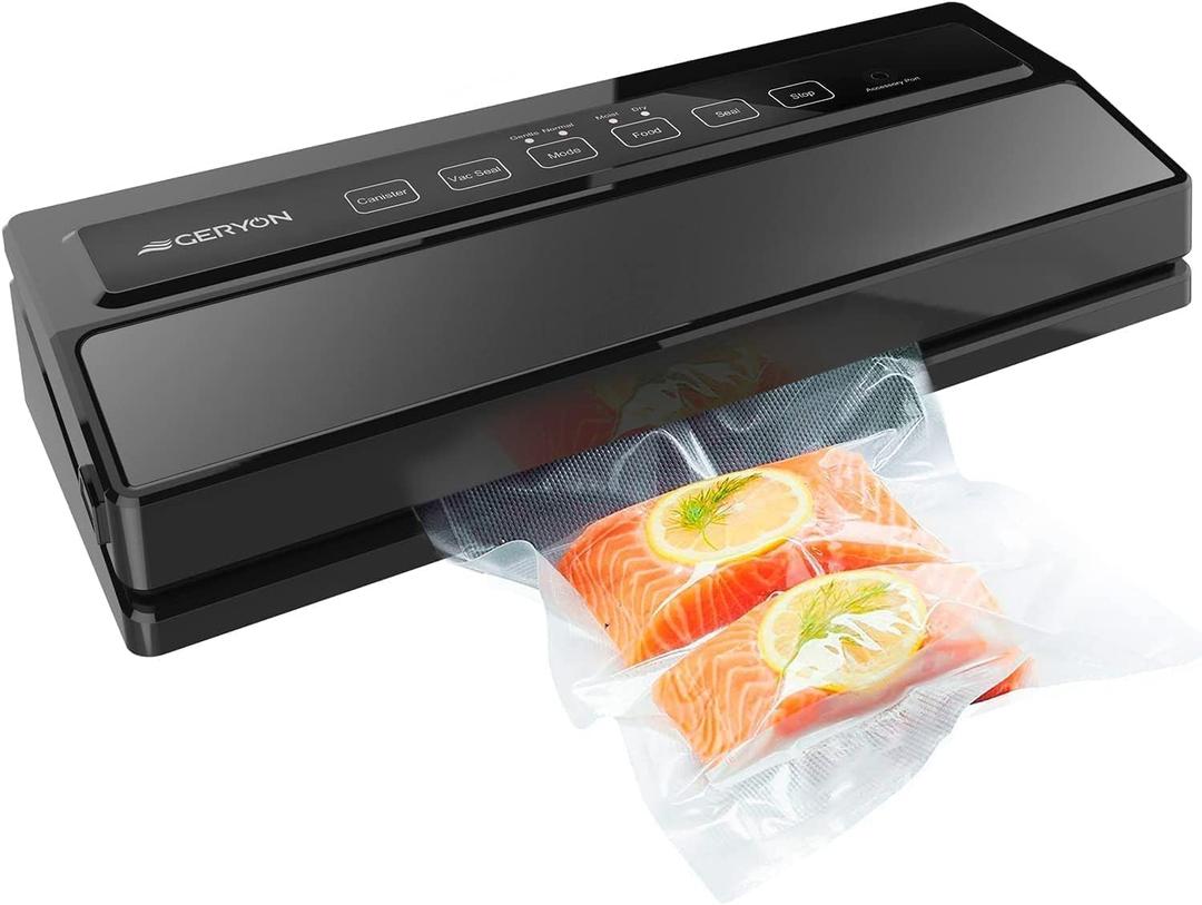 GERYON Vacuum Sealer Machine, Food Vacuum Sealer with Powerful Suction | Slim Design | Easy to Use | Led Indicator Lights for Sous Vide, Meal Prep, w/Starter Kits for Vacuum Seal Container (Black