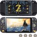 DLseego Switch OLED Protective Case Dockable Hard Shell Black Shockproof Cover Joy Con Skin with 4PCS Thumb Grips Caps Design for Switch OLED New Model