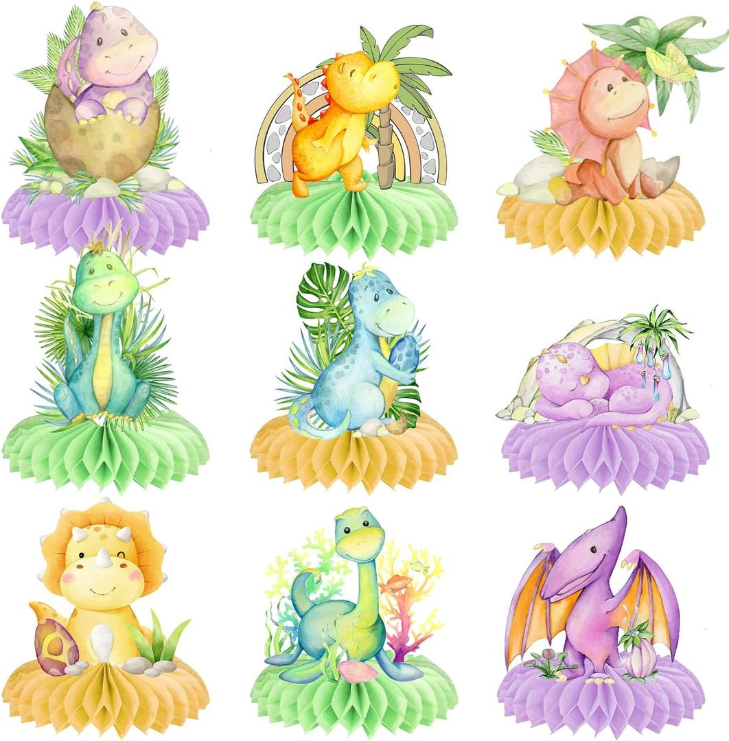 Dinosaur Honeycomb Centerpieces 9Pcs for Table Decorations Dino Baby Shower Decorations Dinosaur Party Favors Supplies Dinosaur Centerpieces for Baby Kids Girls Boys