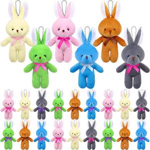 Fovths 24 Pieces 6 Inch Easter Colored Stuffed Rabbit Plush Bunny with Keychain Soft Small Bunny Toys Rabbit Doll Easter Party Decorations