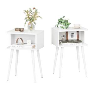 White Nightstand Set of 2, Small Bed Side Table for Small Spaces, Mid Century Modern Nightstand End Table with Open Storage, Side Table for Bedroom Living Room, MLBZ20W-2