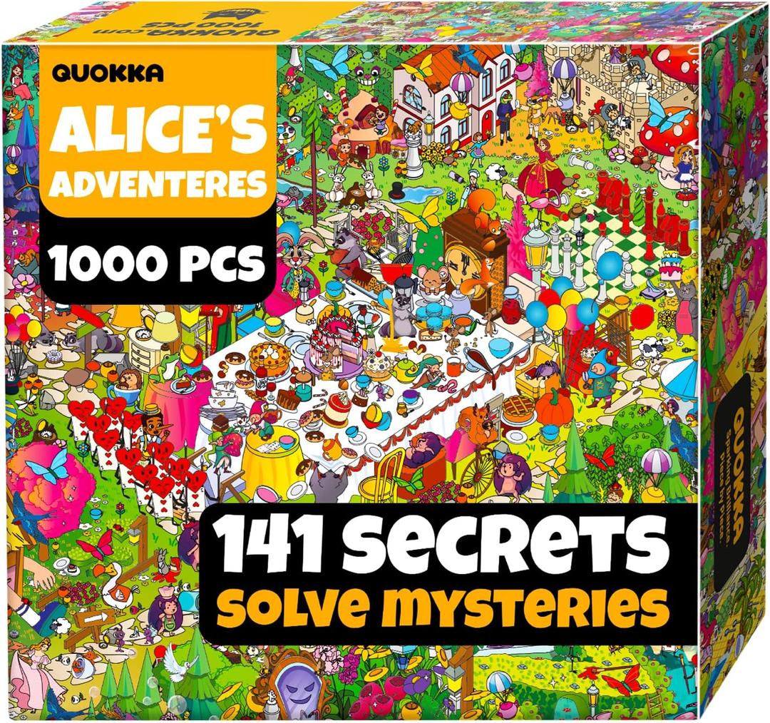 QUOKKA 1000 Piece Jigsaw Puzzle for Adults Alice in Wonderland – Puzzles for Adults 1000 Pieces Premium Box Packaging - Extra Fun Hidden Secrets & Audio Story – Perfect Relaxation Creativity Gift