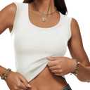 Women Wide Strap Ribbed Cropped Tank Tops 2026 Summer Trendy Crop Top Tight Fit Basic Sleeveless Camisole (White, M)