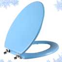 Blue Elongated Toilet Seat Natural Wood Toilet Seat with Zinc Alloy Hinges, Easy to Install also Easy to Clean, Scratch Resistant Toilet Seat by Angol Shiold (Elongated, Blue)