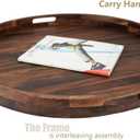 26 Inches Extra Large Round Black Walnut Wood Ottoman Tray with Handles, Serve Tea, Coffee, Classic Circular Wooden Decorative Serving Tray