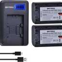 Batmax 2Packs NP-FH50 Battery + LCD USB Charger for Sony NP-FH30,NP-FH40,NP-FH50 H Series Batteries;Sony Alpha DSLR A230, DSLR A290, DSLR A330, DSLR A380, DSLR A390, Cyber-Shot DSC-HX1 Handycams