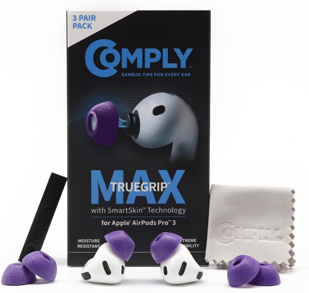 Comply TrueGrip MAX | Premium Memory Foam Replacement Earbud Tips for Apple AirPods Pro Gen 3 | Long Lasting Comfort, MAX Durability, Secure Fit, Superior Noise Isolation| Purple (S/M/L) (3 Pairs)