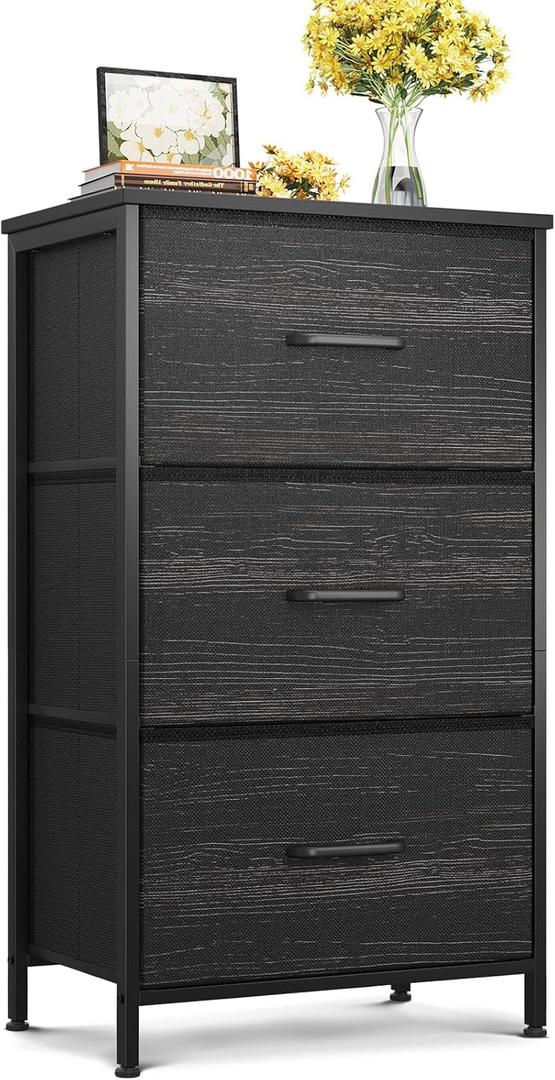 AODK Dresser for Bedroom Nightstand Small Dressers Chest of Drawers End Table for Living Room, Closet Dresser with 3 Storage Drawers Organizer Clothes, Charcoal Black