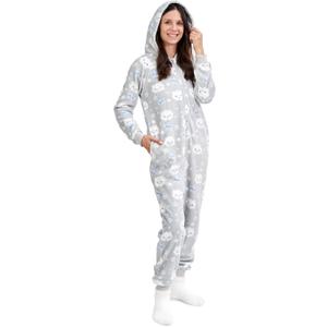 The Big Softy Adult Onesies for Women, Fleece Onesie PJs for Women, Teens, Funny Adult Onesie Pajamas, Cute One Piece Pajamas (Grey Clouds)