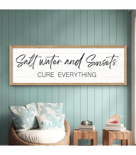 Salt Water and Sunsets Cure Everything – Modern Beach House Wall Art Canvas, 24x48 Inch