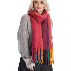 MissShorthair Chunky Colorful Scarf Oversized Blanket Scarves for Women Fluffy Big Thick Warm Shawl Winter, Red-multicoloured