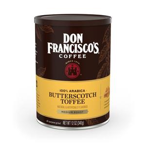 Don Francisco's Butterscotch Toffee Ground Flavored Coffee: Rich 100% Arabica Beans with Sweet Buttery Aroma - Family-Crafted for Delightful Mornings (12 oz Can) (BB: 12/15/2027)