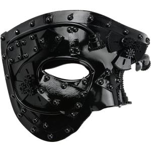 Hoshin Masquerade Mask, Half-Face Mardi Gras Decorations Venetian Masks for Mens (Punk Black)